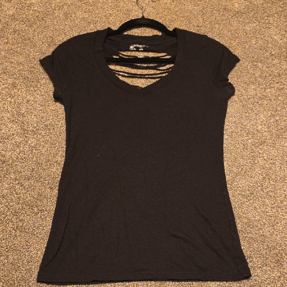 No Boundaries Black Cutout V-Neck Tee